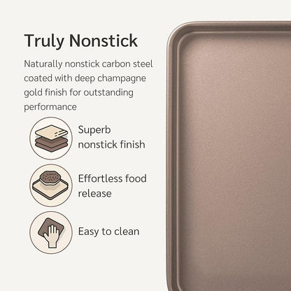 HAPPIELS Nonstick Baking Sheet Set of 2 | PFOA & BPA Free Non Toxic Carbon Steel Cookie Sheets | Best Non Stick Oven Cooking Pans & Half Sheet Pan | Best Nontoxic Baking Trays 18 Inch