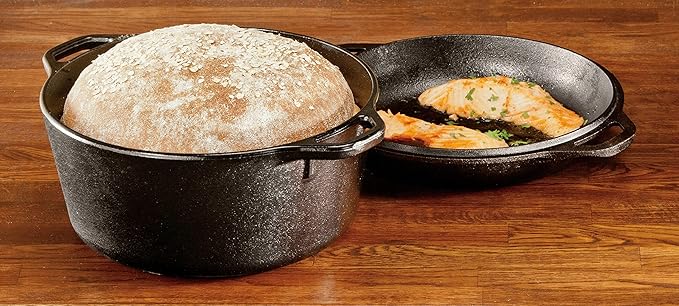 Lodge Cast Iron Double Dutch Oven - Pre-Seasoned 2-in-1 Cast Iron Cookware - Pot & Skillet Combo - Even Heat Retention - Oven-Safe, Versatile Pot - 5 Quart - Image 5