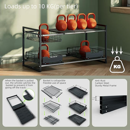 NETEL Under Sink Organizers and Storage,Kitchen Cabinet Organizer,2 Tier Under Sink Expandable Shelves，Bathroom Cabinet Organizer with Pull Out Drawers,(30.9-31.64)" W x 14.69" D x 15.83" H,Black