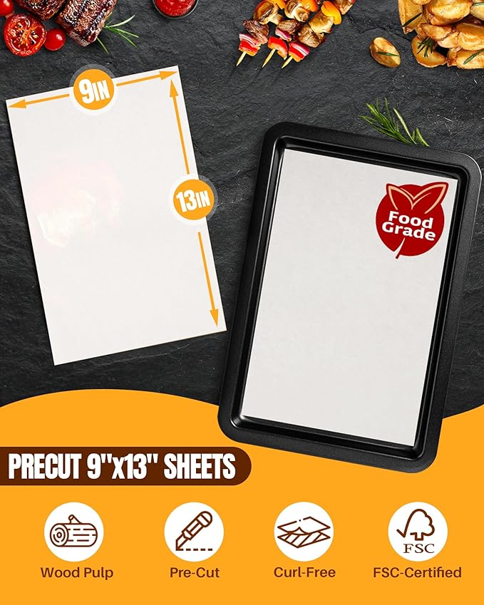 Parchment Paper Sheets, 280 Precut Unbleached Baking Paper Sheets for Oven, Air Fryer, Grilling, Steaming – Non-Stick, Greaseproof Quarter Sheet Liners for Cookies【Food-Safe White, 9" x 13"】 - Image 3