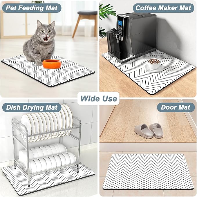 Rnivvi Coffee Mat, 12" x 19" Cute Coffee Bar Mats for Espresso Machine Station Accessories and Organizer, Hide Stain Rubber Backed Absorbent Dish Drying Pad for Kitchen Counter, White Strip - Image 7