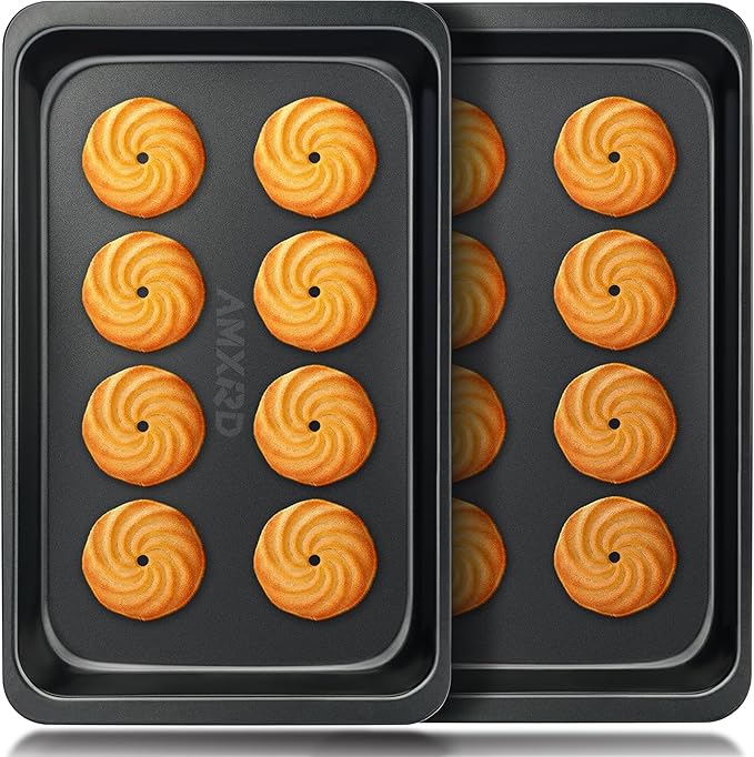 Cookie Sheets Tray, Baking Sheet Pans, Nonstick Toaster Oven Bakeware, Set of 2, 12" X 7.5" (Inner 11" X 6.8")