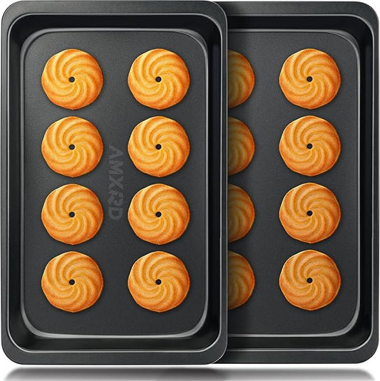 Cookie Sheets Tray, Baking Sheet Pans, Nonstick Toaster Oven Bakeware, Set of 2, 12" X 7.5" (Inner 11" X 6.8")