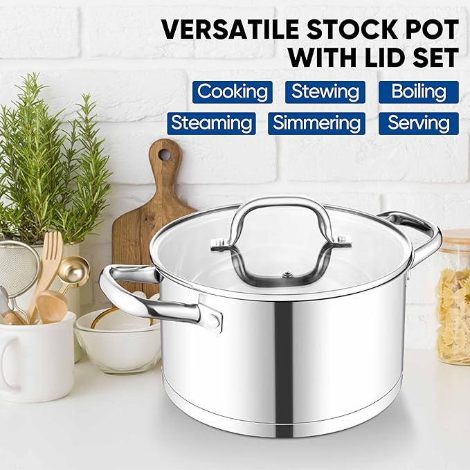 TeamFar 5 QT Stock Pot, Tri-ply Bottom Stainless Steel Stockpot Cooking Soup Pasta Pot with Lid for Gas/Induction/Electric Stoves, Non-toxic & Heavy Duty, Double Handles & Dishwasher Safe - Image 7