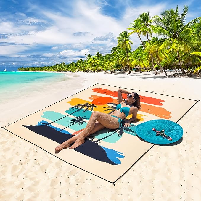 WIWIGO Beach Blanket Waterproof Sandproof Beach Mat 79" X 83"/10'x9'for 2-8 Adults Quick Drying Outdoor Picnic Mat Beach Accessories for Travel, Camping, Hiking - Image 5