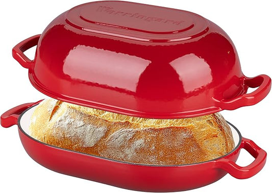 VORRINGARD Enameled Cast Iron Sourdough Bread Oven, Dutch Oven, Loaf Cast Iron Bread Pan for Homemade Bread Baking, Meatloaf Pan with Lid, 7QT, Red by Unknown