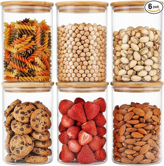 Moretoes 6 Pack 1qt Glass Storage Containers with Bamboo Lids, Airtight Pantry Storage Jars for Flour, Sugar, Dry Goods
