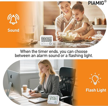 Digital Kitchen Timer Alarm Clock for Cooking, Large LCD Display Multi-Function, Strong Magnetic with Loud Alarm, Digital Timer for Kids,Teachers,Classroom, Exercise or Work (White)