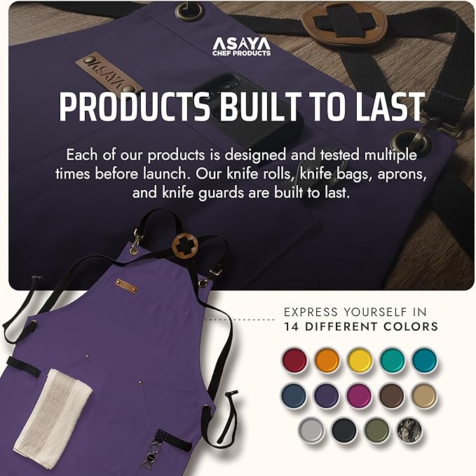 Asaya Chef and BBQ Apron with Bottle Opener and Hand Towel - 10oz Cotton Canvas, Stainless Steel Hardware - Cross Back Straps - Image 6