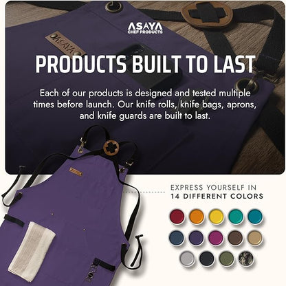Asaya Chef and BBQ Apron with Bottle Opener and Hand Towel - 10oz Cotton Canvas, Stainless Steel Hardware - Cross Back Straps - Image 6