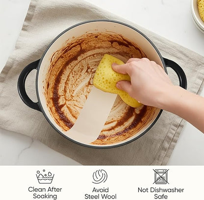 6.5 Quart Dutch Oven Pot with Lid, Non Stick Enameled Cast Iron Dutch Oven for Bread Baking, Heavy-Duty, Oven Safe Ceramic Cookware Up to 500°F for Baking, Braising, Stews, Roasting, Black - Image 7