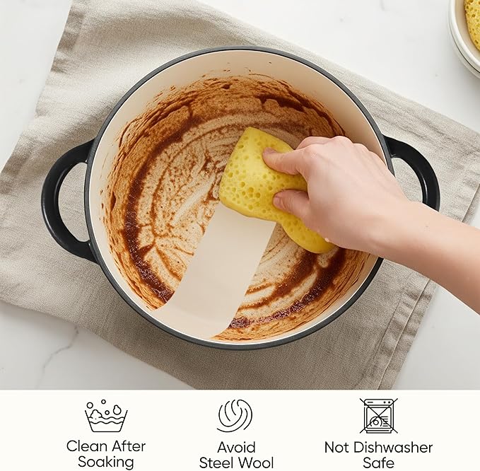 6 Quart Dutch Oven Pot with Lid, Non Stick Enameled Cast Iron Dutch Oven for Bread Baking, Heavy-Duty, Oven Safe Ceramic Cookware Up to 500°F for Baking, Braising, Stews, Roasting, Black - Image 7