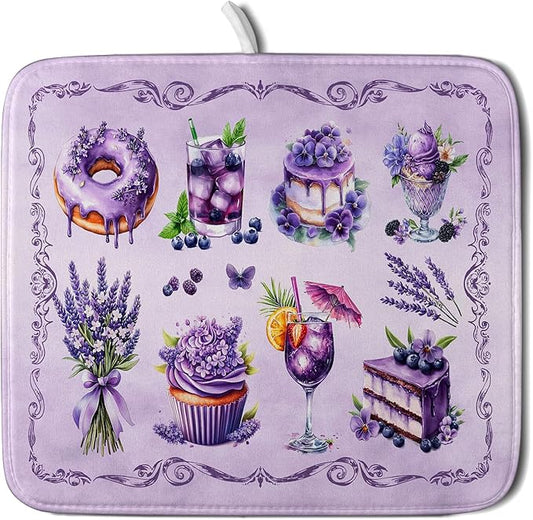 Purple Dish Drying Mats for Kitchen Counter Washable Drying Pad Absorbent Coffee Mat - Delicious Afternoon Tea by Giwawa