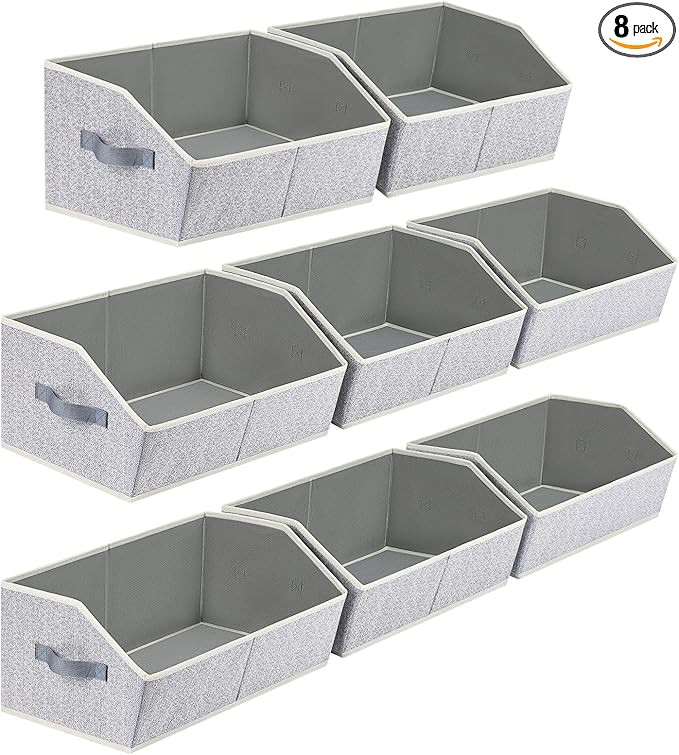 Homsorout Trapezoid Bins for Organization - 8 Pack Storage Cubes, Decorative Fabric Organizer Bins, Large Baskets for Storage, Linen Storage Organizer for Clothes, Books, Home, Light Gray by Homsorout