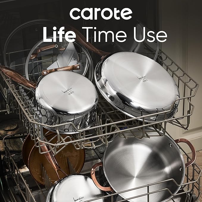CAROTE 8 Qt Tri-Ply Stainless Steel Stockpot, Non-Toxic Stock Pot with Lid, Soup Pot for Pasta, Even Heating, Oven Safe, Induction, Ceramic and Gas Cooktops Compatible, Sliver - Image 7