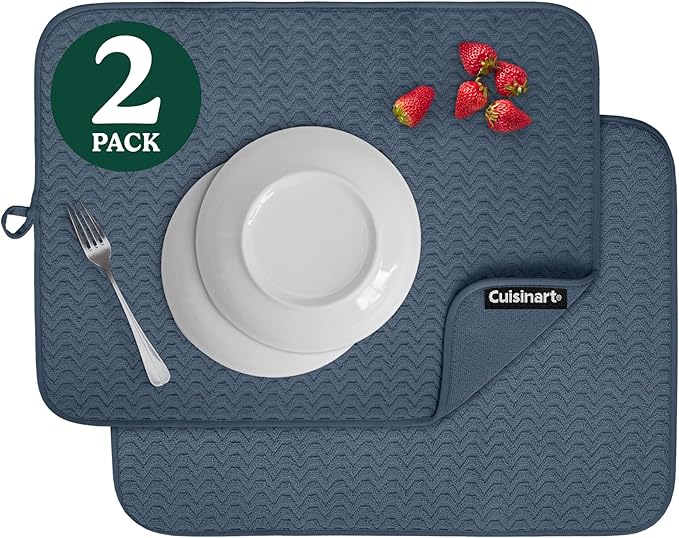Cuisinart Dish Drying Mats for Kitchen Counter - (2) 18" x 24" Ultra Absorbent Dish Drying Mat XL - Foldable, Machine Washable, Fast Drying Dish Mat (Geostripe) by BestBrands