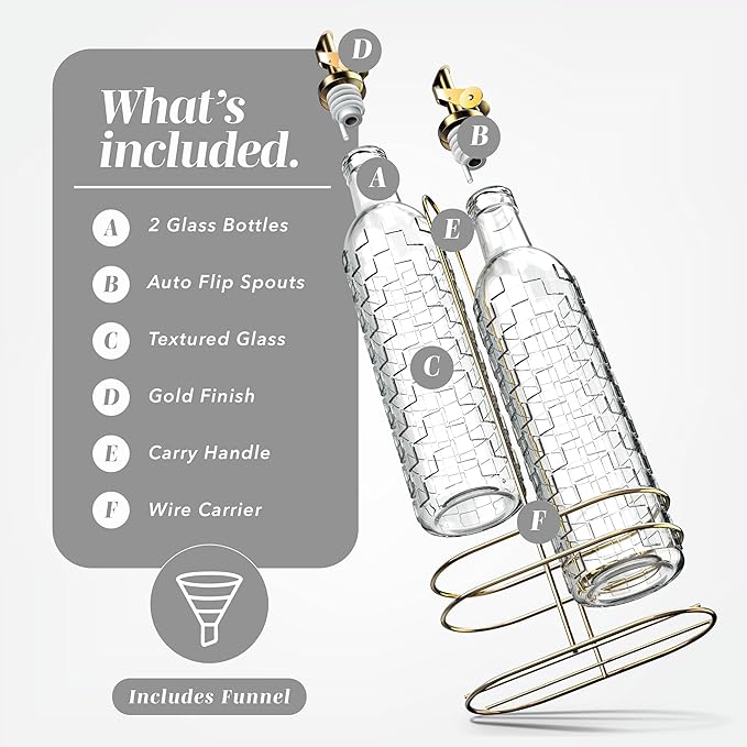 COOK WITH COLOR Glass Olive Oil Bottle Dispenser - 2 Pack- 17oz Oil and Vinegar Cruet - Olive Oil Carafe Decanter for Kitchen, Checkered, Clear - Image 2