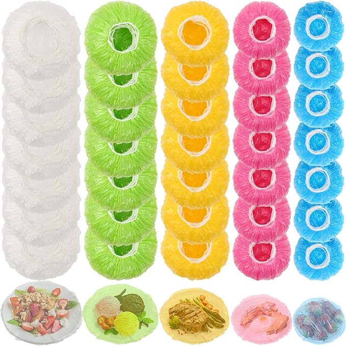 70 Pcs Bowl Covers, 5 Size Plastic Food Covers with Elastic, Colors Bowl Reusable, Alternative to Foil, Fresh Keeping, Disposable Dish wraps for Food Storage, Bread Proofing and Bugs Prevention by Sublaga