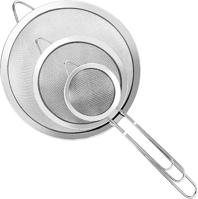 3Pcs Super Wire Extra Fine Mesh Strainer with Handle, Small Medium Large Size Sifter Metal Strainer Set, Stainless Steel Sieve Fine Mesh Strainers for Kitchen Rice Juice Quinoa Food Flour Baking YLYL by YLYL