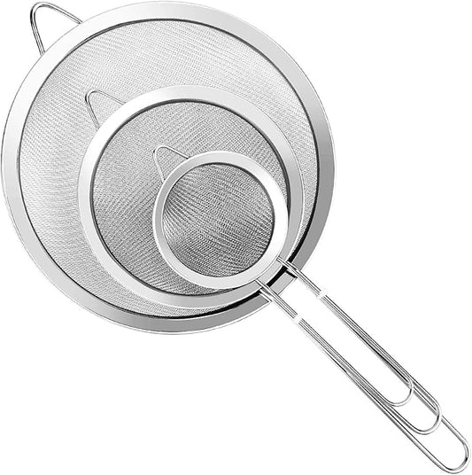 3Pcs Super Wire Extra Fine Mesh Strainer with Handle, Small Medium Large Size Sifter Metal Strainer Set, Stainless Steel Sieve Fine Mesh Strainers for Kitchen Rice Juice Quinoa Food Flour Baking YLYL by YLYL