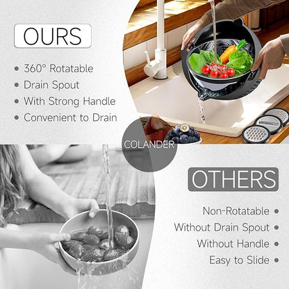4-1 Colander with Bowl Set - Pasta Strainer - Colander for Kitchen - Strainers and Colanders Rice Strainer Fruit Cleaner Veggie Wash Sink Strainer Kitchen Essentials - Black - Image 4