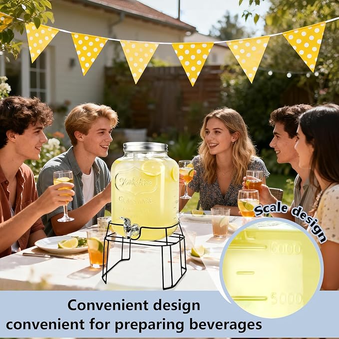2 Gallon Glass Drink Dispensers For Parties,Beverage Dispenser with Stand,Fruit Infuser,Mason Jar Water Dispenser for Juice/Tea,Lemonade Dispenser for Parties,BPA Free Clear Water Pitcher with Spigot - Image 5