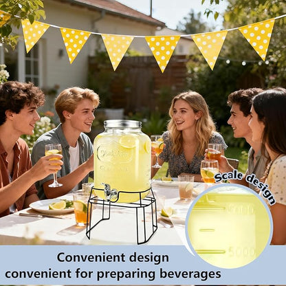 2 Gallon Glass Drink Dispensers For Parties,Beverage Dispenser with Stand,Fruit Infuser,Mason Jar Water Dispenser for Juice/Tea,Lemonade Dispenser for Parties,BPA Free Clear Water Pitcher with Spigot - Image 5