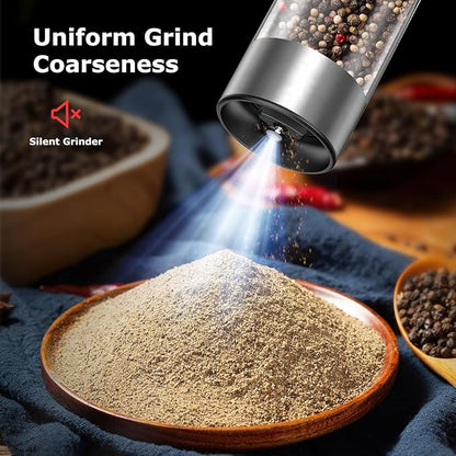 Bonsenkitchen Electric Salt and Pepper Grinder Set Rechargeable, 95ml Large Capacity Salt Shaker with LED Light, USB-C Fast Charging Automatic Pepper Mill with 5 Adjustable Coarseness for Kitchen, BBQ - Image 6