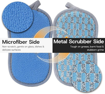 Multi-Purpose Scrub Sponges Kitchen – 12 Pack Dish Sponge, Dual-Sided Non-Scratch Microfiber & Metal Scrubber, Reusable Sponges for Dishes, Pots, Glass, Sink, Stovetop & Bathroom (Blue) - Image 5