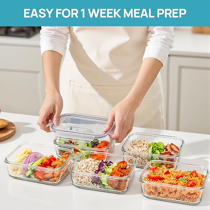 Vtopmart 5Pack 30oz Glass Storage Containers with Lids, Glass Meal Prep Food Container Sets with Snap Airtight Lids for Microwave, Oven, Freezer and Dishwasher, Grey - Image 3