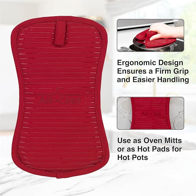 All-Clad Premium Pot Holder & Heating Pad, (2-Pack) Heat Resistant to 500 Degrees, 100% Cotton 10"x6.25" for Kitchen and Barbeque, Chili Red - Image 3