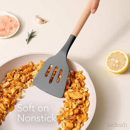 11-Piece Silicone Kitchen Utensils Set with Non Toxic Spatula, Tongs, Whisk, Turner & Ladle – Heat Resistant, Non-Scratch Cooking Tools with Wooden Handles, BPA-Free, Dishwasher Safe (Black) - Image 4