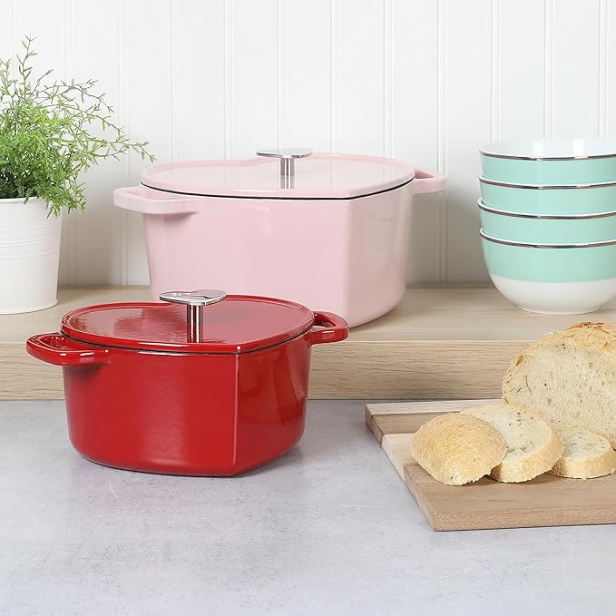 Martha Stewart Heart Shaped Enamel Cast Iron 2-Quart Dutch Oven - Red - Image 2