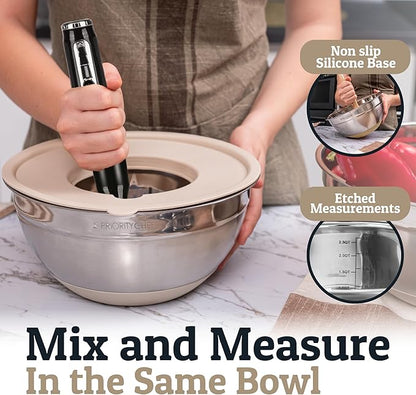 Priority Chef 6Pc Large Mixing Bowls With Lids Set with Non-Slip Bases, Stainless Steel Mixing Bowl Set, 6 Airtight Lids and 3 Graters, Khaki - Image 2