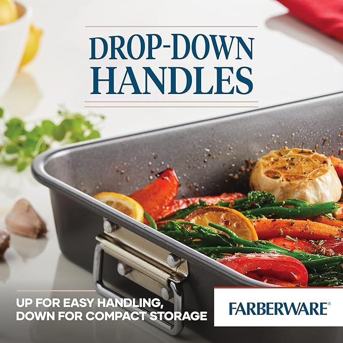 Farberware Bakeware Nonstick Steel Roaster with Flat Rack, 11-Inch x 15-Inch, Gray - Image 6