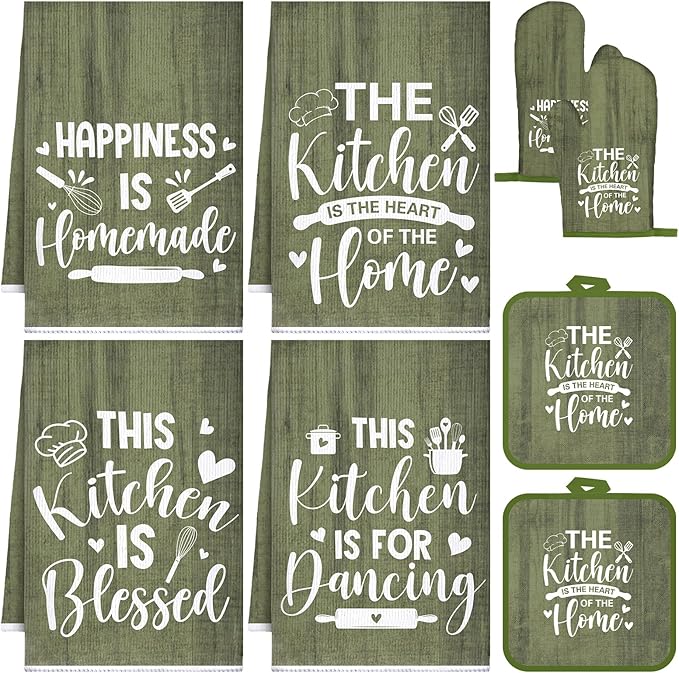 Leinuosen 8 Pcs Kitchen Towels and Oven Mitts Sets Pot Holders Dishcloths Set Kitchen Decorative Accessories Absorbent Potholders Heat Resistant for Chef Baking Cooking by Leinuosen
