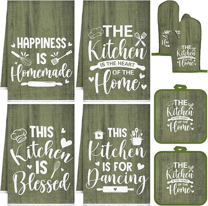 Leinuosen 8 Pcs Kitchen Towels and Oven Mitts Sets Pot Holders Dishcloths Set Kitchen Decorative Accessories Absorbent Potholders Heat Resistant for Chef Baking Cooking by Leinuosen