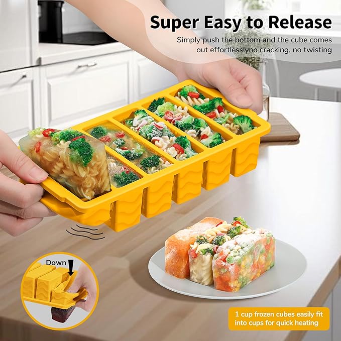 2-Pack Silicone Freezer Trays with Lid, 2 Large 2-Cup(500ml) & 6 Small 1/2-Cup(125ml) Soup Freezer Container Molds, Ice Cube Tray For Meal Prep & Freezing Soup, Stews, Sauces, Oven & Dishwasher-Safe - Image 4