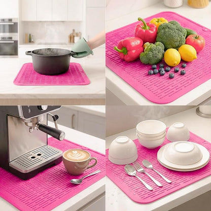 MicoYang Silicone Dish Drying Mat for Multiple Usage,Easy clean,Eco-friendly,Heat-resistant Silicone Mat for Kitchen Counter or Sink,Refrigerator or Drawer Liner Rose XL 18 inches x 16 inches - Image 4
