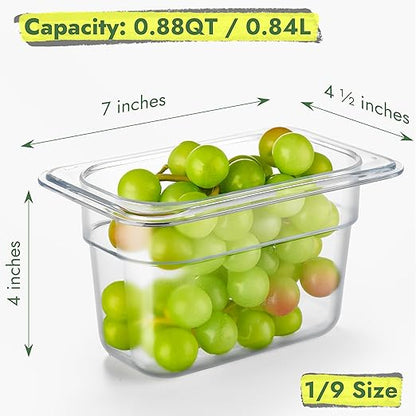 CURTA 6-Pack 1/9 Size 4" Deep NSF Polycarbonate Food Pans with Handled Lids | Dishwasher & Freezer Safe Clear Container for Prep Tables, Buffet, Salad Bar, Commercial & Home Kitchen