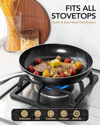 MICHELANGELO Small Frying Pan - 8 Inch Frying Pan Nonstick with Lid, Non-Toxic Ceramic Pans with Stainless Steel Handle, Nonstick Skillet, Black - Image 5