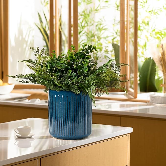 JIEMEI HOME Kitchen Utensil Holder, 7.2" Large Ceramic Stable Utensil Crock for Countertop, Utensil Holder with Cork Mat, Removable Bamboo Divider for Easy, Kitchen Decor, Blue - Image 5