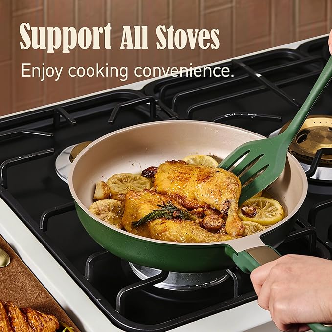 CAROTE Pots and Pans Set Non stick, Cookware Set, 16pcs NonStick Kitchen Set Induction Cookware Non-Toxic & PFOA&PFOS-Free, Dishwasher, Green - Image 5