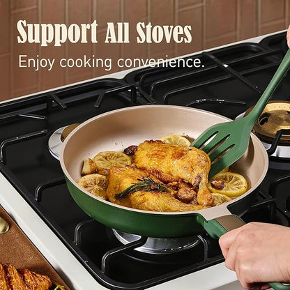 CAROTE Pots and Pans Set Non stick, Cookware Set, 16pcs NonStick Kitchen Set Induction Cookware Non-Toxic & PFOA&PFOS-Free, Dishwasher, Green - Image 5