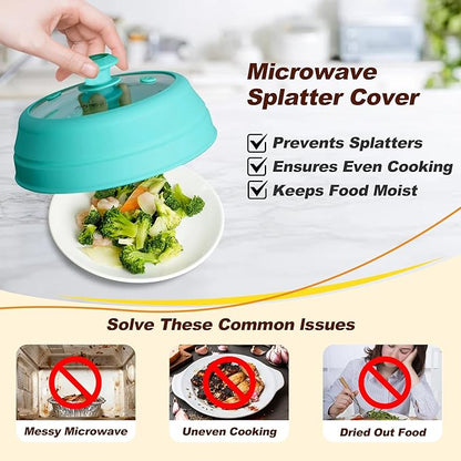 Microwave Splatter cover, Glass Microwave Cover for Food, 11.8 inch Guard Lid with Collapsible Silicone for 6-11 inch Plates & Bowls, Dishwasher Safe, 450°F Heat Resistant, BPA-Free, Blue