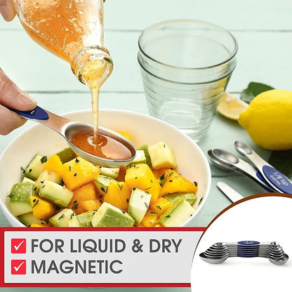 Spring Chef Stainless Steel Magnetic Measuring Spoons Set of 8 with Leveler, Heavy Duty Teaspoon & Tablespoon Measuring Spoons With Strong N45 Magnets, Kitchen Gadgets for Baking & Cooking - Sapphire - Image 7