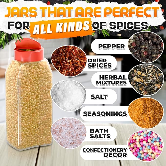 2Pcs Large Seasoning Containers with Wide Mouth for Easy Filling – 32 Oz Spice Containers with Dual Shake Airtight Lids for Spices | Transparent Seasoning Shaker, Durable & Odor-Resistant Spice Shaker - Image 5