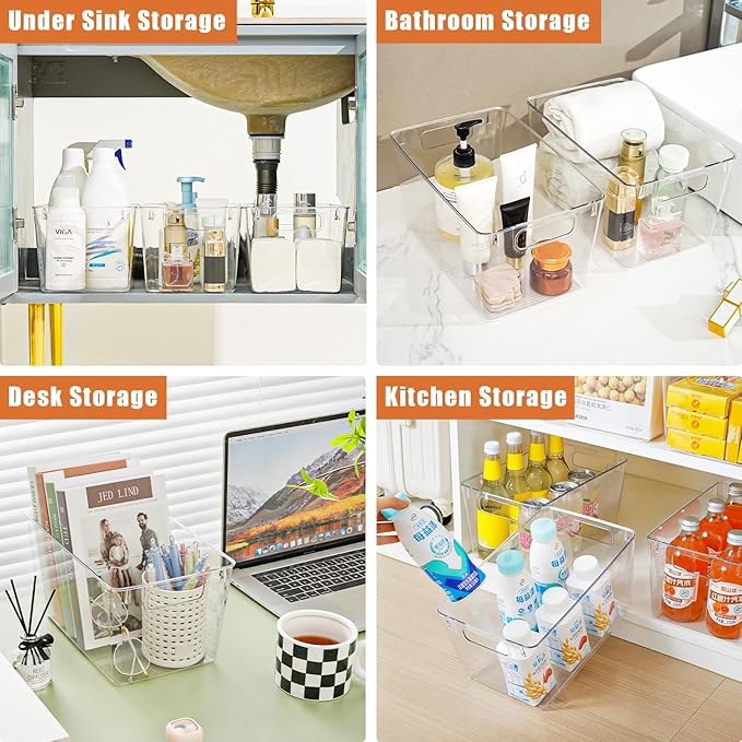 Freebat 12 Pack Large Clear Plastic Storage Bins,Plastic Containers with Handle for Pantry Organizer and Storage,Perfect for Kitchen,Fridge,Cabinet, Closet,Bathroom Under Sink Storage - Image 8