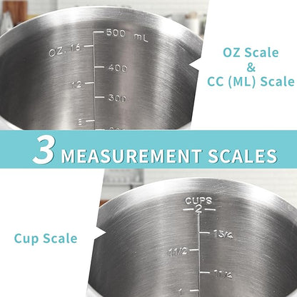 Newness 2-Pack Stainless Steel Measuring Cups Set, (3 Marking Including Cup/ML/Oz Scale) (2 & 3 Cup) Metal Measuring Cup with Handle For Prepping, Baking and Cooking, Dishwasher, Microwave Safe - Image 3