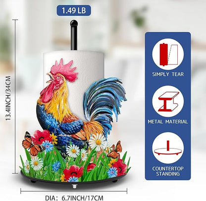 Hexagram Rooster Paper Towel Holder, Rooster Kitchen Bar Decor, Farmhouse Chicken Decor for Kitchen Bar Bathroom Countertop, Cottage core Chicken Housewarming Gifts for Women Men